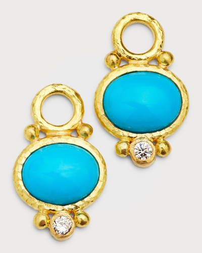 Shop Elizabeth Locke 19k Turquoise And Diamond Earring Pendants, 13x12mm In 05 Yellow Gold