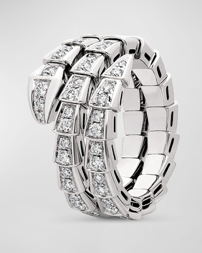 Shop Bvlgari Serpenti Viper 2-coil Ring In 18k Rose Gold And Diamonds, Eu 55 / Us 7.25 In 10 White Gold
