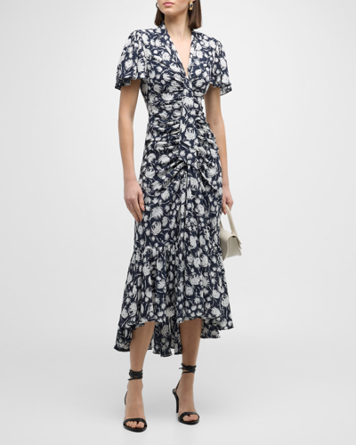 Shop Cinq À Sept Peeta Graphic Floral-print Midi Dress In Navyivory