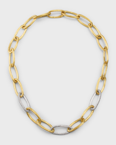 Shop Marco Bicego 18k Gold Jaipur Link Alta Oval Link Necklace With Diamonds In 05 Yellow Gold