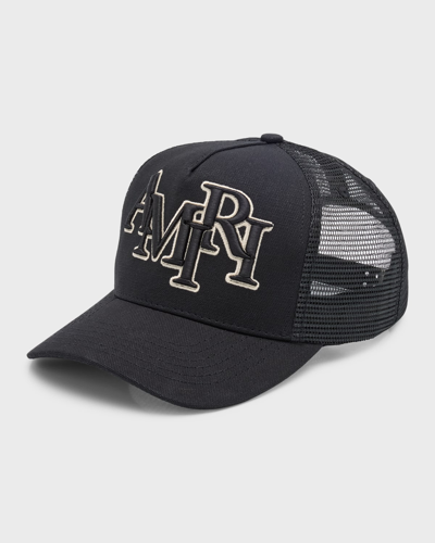 Shop Amiri Men's Staggered Logo Trucker Hat In Blackalabaster