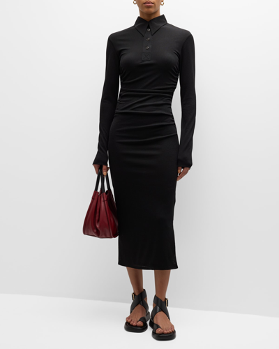 Shop Nanushka Verity Long-sleeve Knit Polo Midi Dress In Black