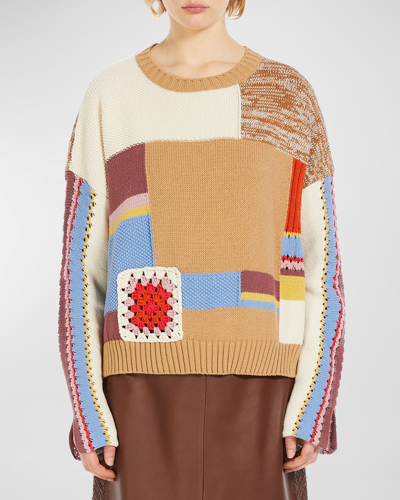Shop Weekend Max Mara Padana Oversized Patchwork Crochet Sweater In Multicolour
