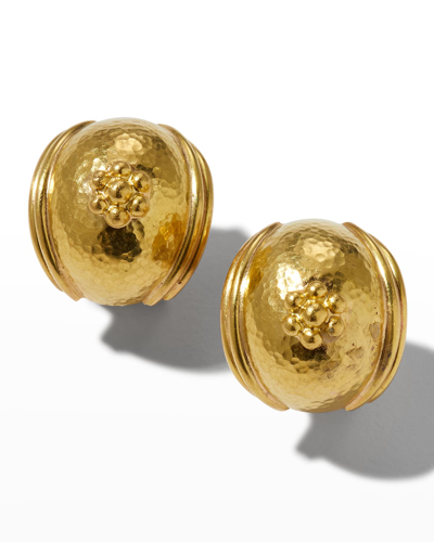 Shop Elizabeth Locke Small Gold Puff Earrings With Gold Daisy In 05 Yellow Gold