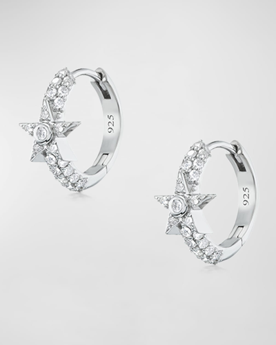 Shop Sheryl Lowe Star 3-row Diamond Huggie Earrings In 40 White