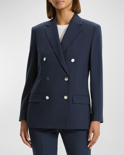 Shop Theory Boxy Double-breasted Wool-blend Jacket In Nocturne Navy