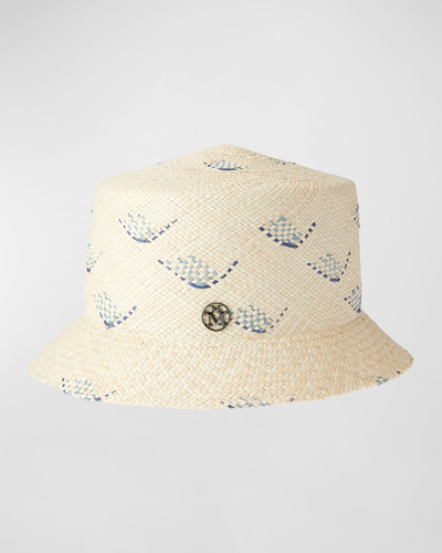 Shop Maison Michel Arsene Floral Brisa Straw Bucket Hat In Natural Blue