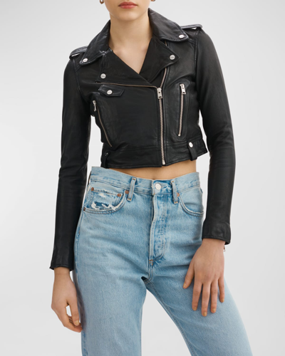 Shop Lamarque Ciara Leather Cropped Biker Jacket In Black