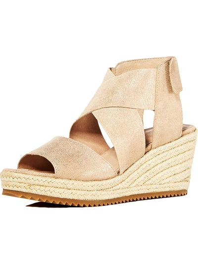 Shop Eileen Fisher Willow 3 Womens Suede Ankle Strap Wedge Sandals In Beige