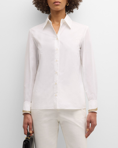 Shop Fabiana Filippi Embroidered Button-down Cotton Poplin Shirt In Bianco