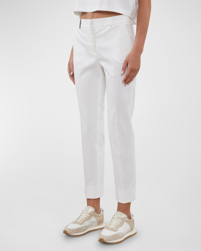 Shop Peserico Cropped Side-slit Cigarette Pants In Pure White