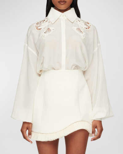 Shop Clea Ainsley Embroidered Button-front Shirt In Off White