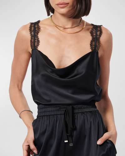Shop Cami Nyc Florcita Silk Lace Cowl-neck Cami In Black