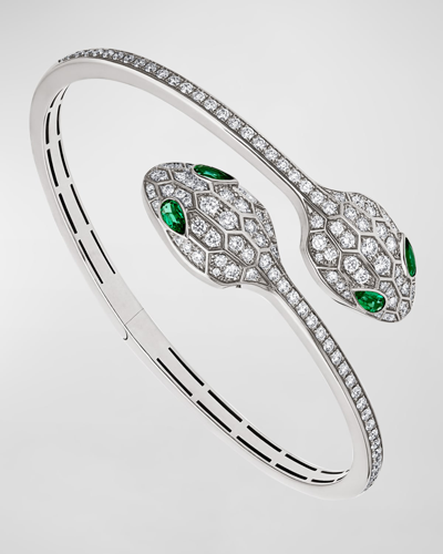 Shop Bvlgari Serpenti Bypass Bracelet In 18k White Gold And Diamonds In 10 White Gold