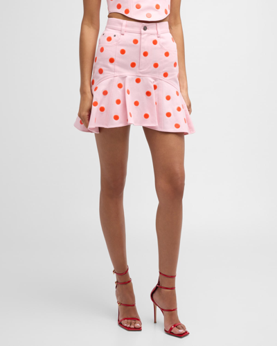 Shop Area Polka-dot Ruffle Mini Skirt In Powder Pink