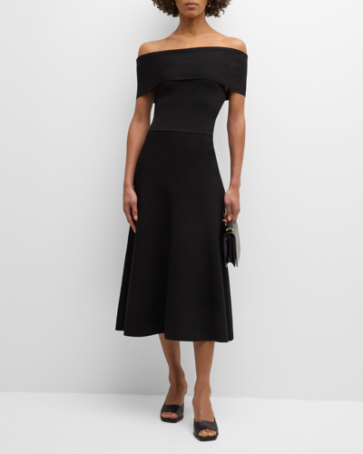 Shop Fabiana Filippi Off-shoulder A-line Knit Midi Dress In Nero