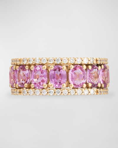 Shop Miseno Procida 18k Yellow Gold Ring With White Diamonds And Pink Sapphires
