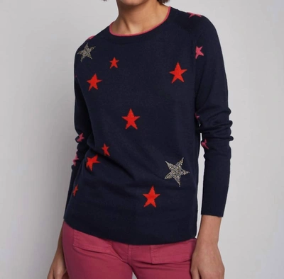 Shop Vilagallo Stars Sweater In Navy Intarsia In Blue