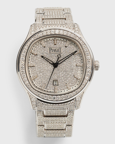 Shop Piaget Polo Date 36mm 18k White Gold Diamond Watch In 10 White Gold
