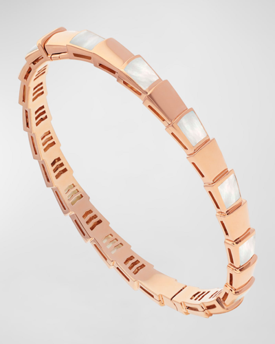 Shop Bvlgari Serpenti 18k Rose Gold Mother-of-pearl Thin Bangle In 15 Rose Gold