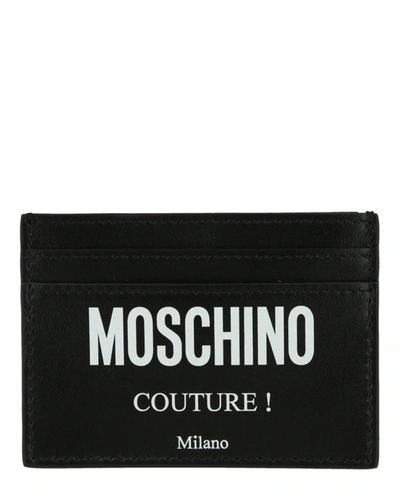 Shop Moschino Printed Logo Leather Card Holder In Black