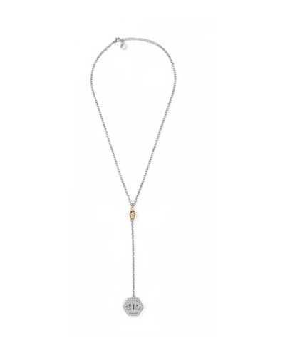 Shop Philipp Plein Hexagon Crystal Cable Chain Necklace In Silver