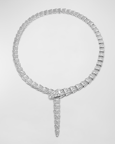 Shop Bvlgari Serpenti 18k White Gold Diamond Necklace In 10 White Gold