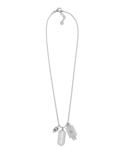 Shop Philipp Plein Plein Tag Bead Chain Necklace In Silver