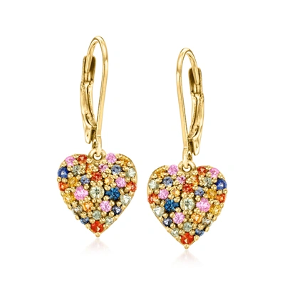 Ross-simons Multicolored Sapphire Heart Drop Earrings In 18kt Gold Over Sterling In Multi