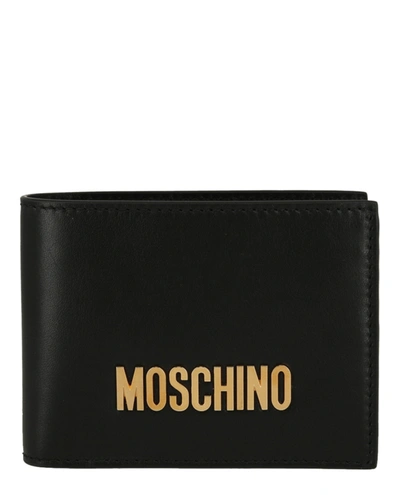 Shop Moschino Logo Hardware Leather Bifold Wallet In Black