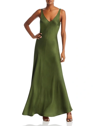 Shop L Agence Clea Womens Satin Scoop Neck Slip Dress In Green