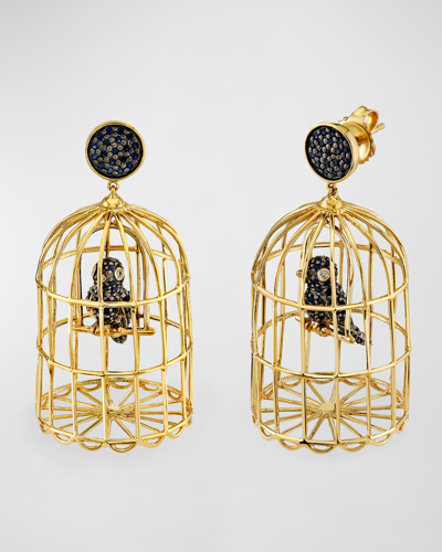 Shop Sydney Evan Large Diamond And Sapphire Caged Albert Earrings In 15 Blue
