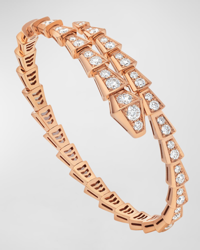 Shop Bvlgari Serpent Boheme Pink Gold Diamond Pave Thin Bracelet