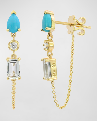 Shop Stevie Wren 14k Turquoise And Diamond Chain Drop Earrings In 15 Blue