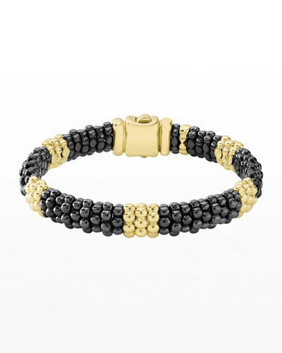 Shop Lagos Black Caviar & 18k Gold Station Bracelet In 05 No Stone