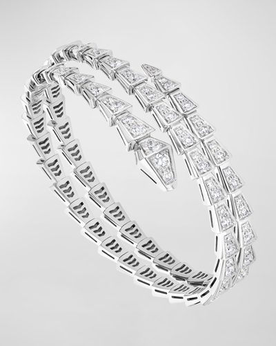 Shop Bvlgari Serpenti Viper 2-coil Bracelet In 18k White Gold And Diamonds In 10 White Gold