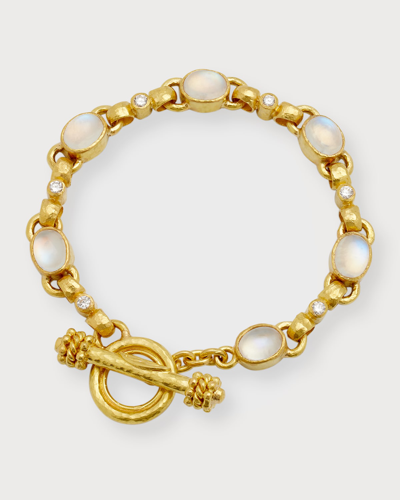 Shop Elizabeth Locke 19k Oval Cabochon Moonstones And Diamond Celtic Link Bracelet In 05 Yellow Gold