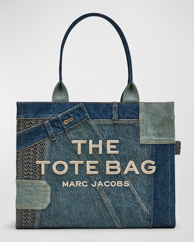Shop Marc Jacobs The Deconstructed Denim Large Tote Bag In Indigo Multi