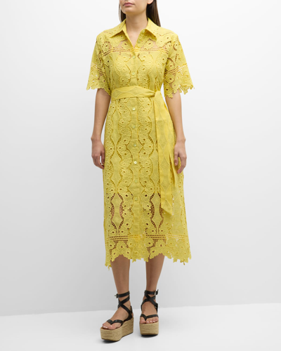 Shop Evi Grintela Valerie Floral Lace Midi Shirtdress In Yellow