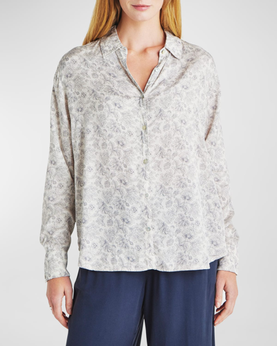 Shop Splendid Mackenzie Paisley-print Button-front Shirt In Moonstone Flrl