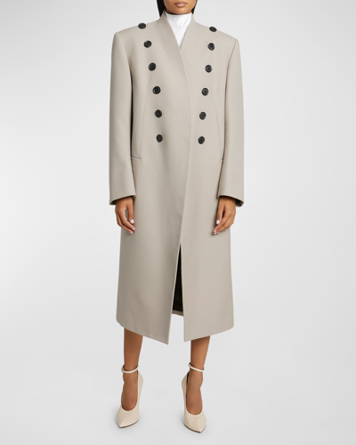 Shop Alaïa Wool Long Coat With Button Detail In Sable