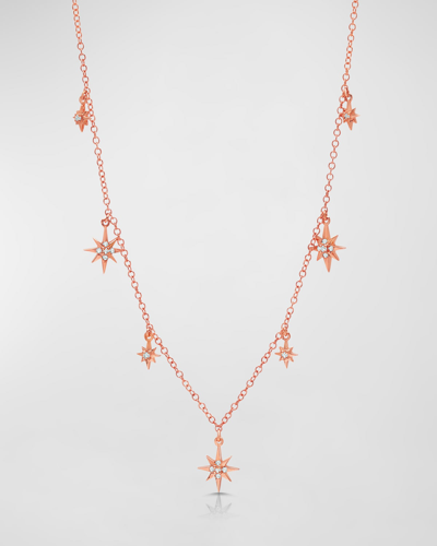 Shop Graziela Gems 18k Rose Gold Starburst Diamond Station Necklace In 15 Rose Gold