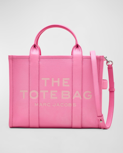 Shop Marc Jacobs The Leather Medium Tote Bag In Petal Pink