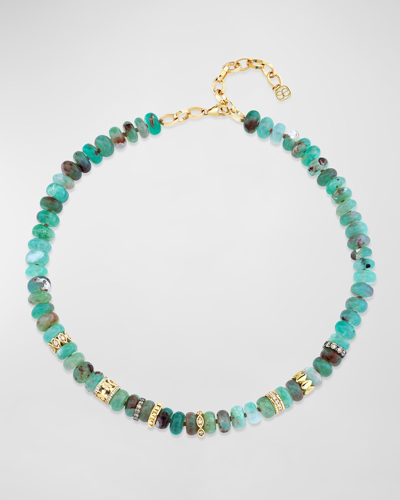 Shop Sydney Evan Aquaprase Bead And Diamond Rondelle Necklace In 15 Blue