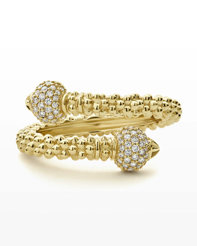 Shop Lagos 18k Caviar Gold Wrap Ring W/ Diamonds In 40 White