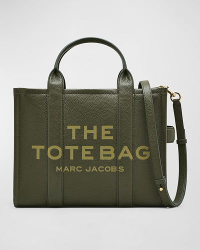 Shop Marc Jacobs The Leather Medium Tote Bag In Forest