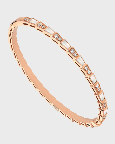 Shop Bvlgari Serpenti Viper Bracelet In 18k Pink Gold, Diamonds And Mother-of-pearl