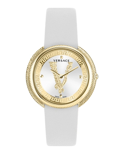 Shop Versace Thea Leather Watch In Multi