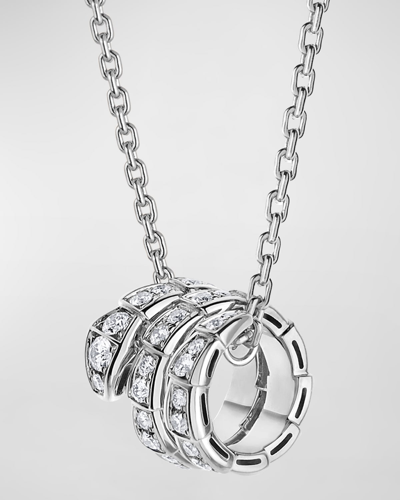 Shop Bvlgari Serpenti Viper Necklace In 18k White Gold With Full Diamond Pave In 10 White Gold
