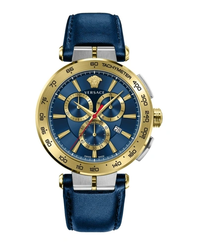 Shop Versace Aion Chrono Leather Watch In Multi